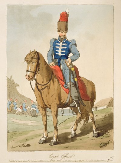 Kozakkenofficier, geëtst door de kunstenaar, uitgegeven 1804 door John Augustus Atkinson